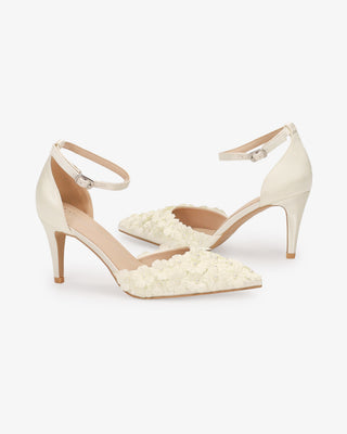 Satin Wedding Heels with Pearls PetalWomen Shoes