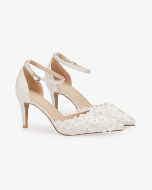Satin Wedding Heels with Pearls Petal