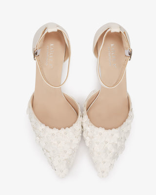 Satin Wedding Heels with Pearls PetalWomen Shoes