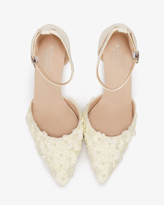 Satin Wedding Heels with Pearls PetalWomen Shoes