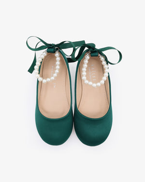 Satin Flats with All Pearls Ankle Strap