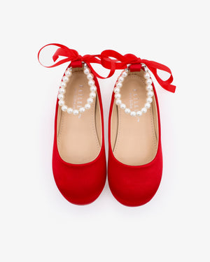 Satin Flats with All Pearls Ankle Strap