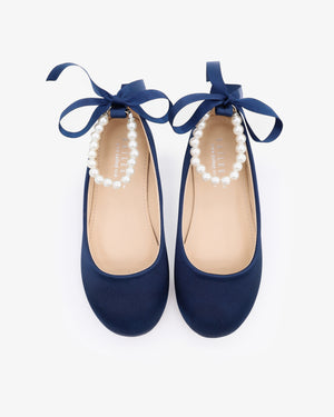 Satin Flats with All Pearls Ankle Strap