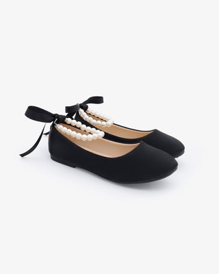 Satin Flats with All Pearls Ankle StrapKids Shoes