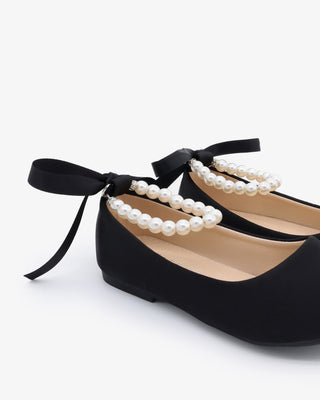 Satin Flats with All Pearls Ankle StrapKids Shoes