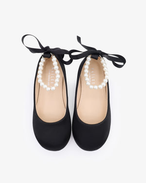 Satin Flats with All Pearls Ankle Strap