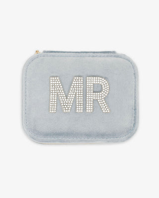 Dusty Blue Velvet Rectangular Personalized Jewelry Box