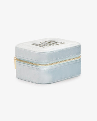 Dusty Blue Velvet Rectangular Personalized Jewelry Box