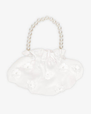 Cleo Pearl Satin Mini Pouch with Pearls Petal Flowers