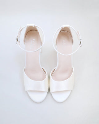 ivory satin block heels wedding shoes