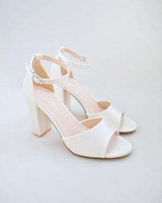 ivory satin block heels wedding shoes