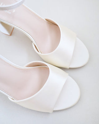 ivory satin block heels wedding shoes