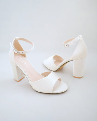 ivory satin block heels wedding shoes