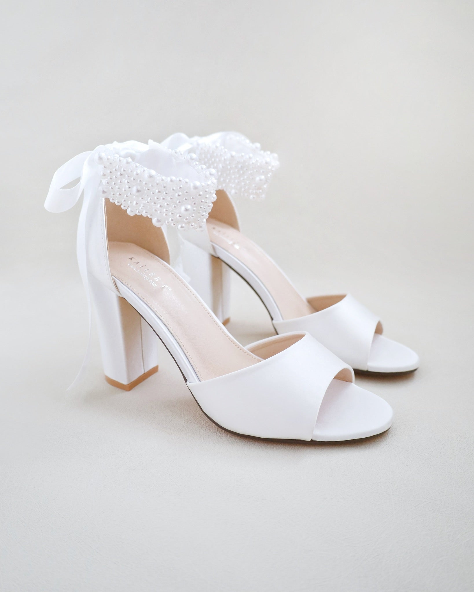 Satin Block Heel Wedding Sandal with Perla Strap, Dyeable Bridal Shoes