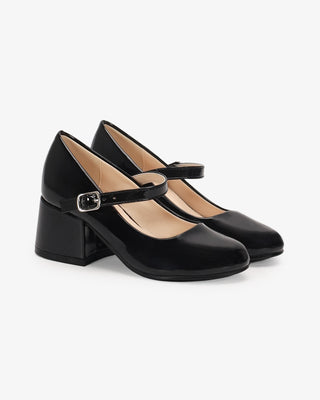 Black Patent Mary Jane Flower Girls Block Heel