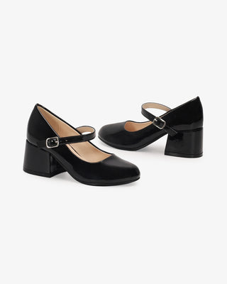 Black Patent Mary Jane Flower Girls Block Heel