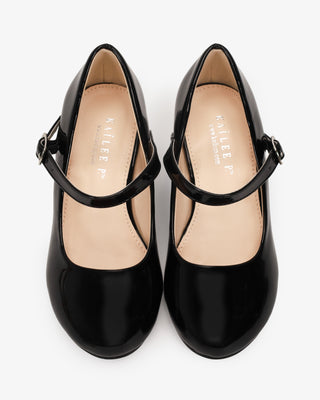 Black Patent Mary Jane Flower Girls Block Heel