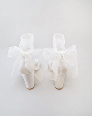 Satin Block Heel Wedding Sandals with Wrapped Ribbon TieWomen Shoes