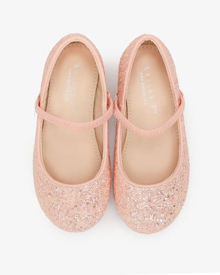 Dusty Pink Rock Glitter Mary Jane Ballet Flower Girls Flats 