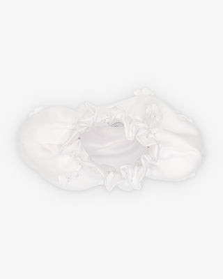 White Cleo Pearl Satin Mini Pouch with Pearls Petal Flowers and inside lining