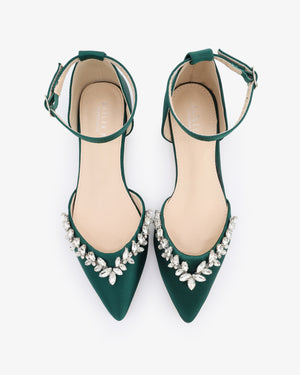 Satin Pointy Toe Evening Flats with Starlet Rhinestones Embellishments