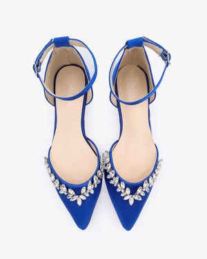 Satin Pointy Toe Evening Flats with Starlet Rhinestones Embellishments