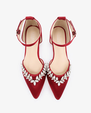 Satin Pointy Toe Evening Flats with Starlet Rhinestones Embellishments