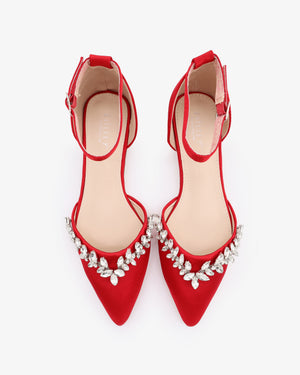 Satin Pointy Toe Evening Flats with Starlet Rhinestones Embellishments