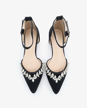 Satin Pointy Toe Evening Flats with Starlet Rhinestones Embellishments