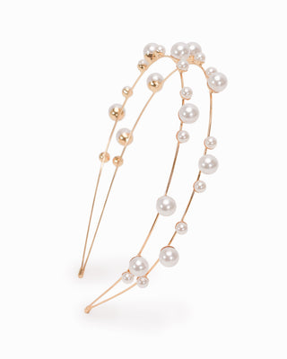 Double rows headband with scattered pearls and gold-tone metal