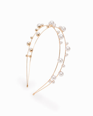 Double rows headband with scattered pearls and gold-tone metal