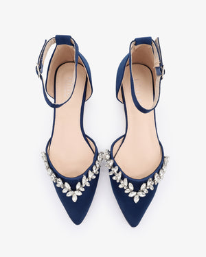 Satin Pointy Toe Evening Flats with Starlet Rhinestones Embellishments
