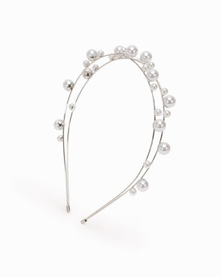 Double rows headband with scattered pearls and silver-tone metal