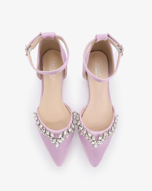 Satin Pointy Toe Evening Flats with Starlet Rhinestones Embellishments