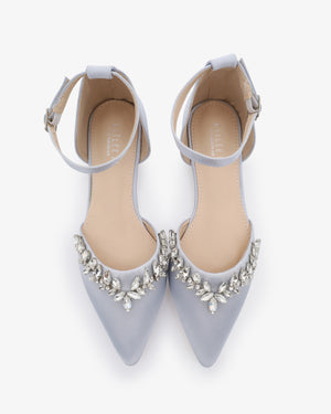 Satin Pointy Toe Evening Flats with Starlet Rhinestones Embellishments