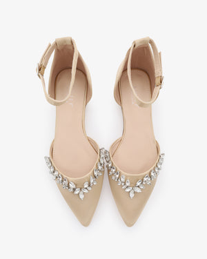 Satin Pointy Toe Evening Flats with Starlet Rhinestones Embellishments