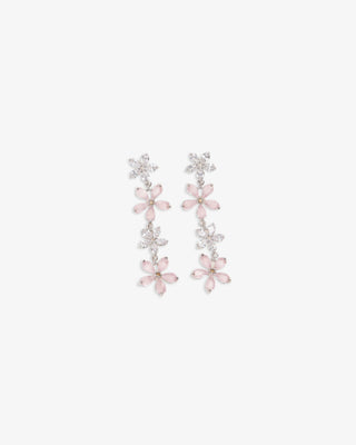 Silver Flower Drop Earring with rhinestones