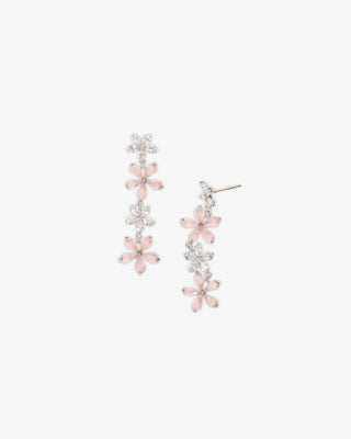 Silver Flower Drop Earring with rhinestones