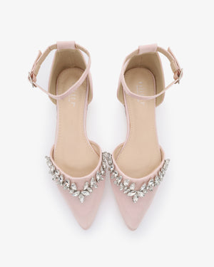 Satin Pointy Toe Evening Flats with Starlet Rhinestones Embellishments