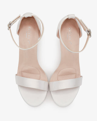 White Satin High Heel Wedding Sandals with ankle strap