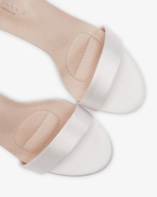 White Satin High Heel Wedding Sandals with ankle strap