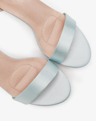 Light Blue Satin High Heel Wedding Sandals with Wrapped Sheer Ribbon Ankle Tie