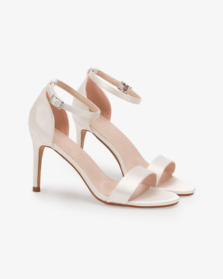 Ivory Satin High Heel Wedding Sandals with ankle strap