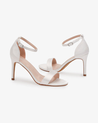 White Satin High Heel Wedding Sandals with ankle strap
