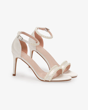 Satin High Heel Wedding Sandals with Pearls