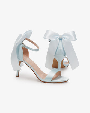 Satin High Heel Wedding Sandals with Satin and Pearls Back Bow