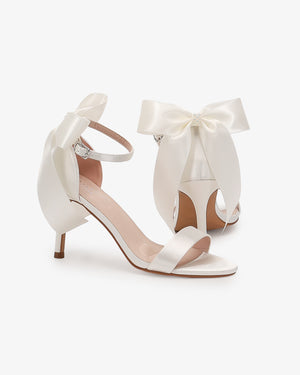 Satin High Heel Wedding Sandals with Satin and Pearls Back Bow