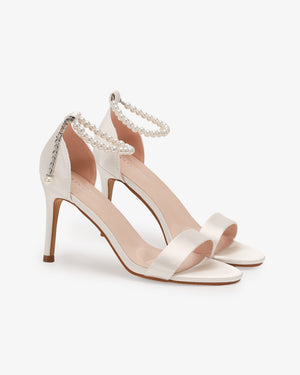 Satin High Heel Wedding Sandals with Pearl Strap