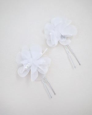 White Chiffon Pearl Flower Hair Pin