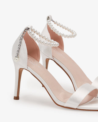 Satin High Heel Wedding Sandals with Pearl StrapWomen Shoes